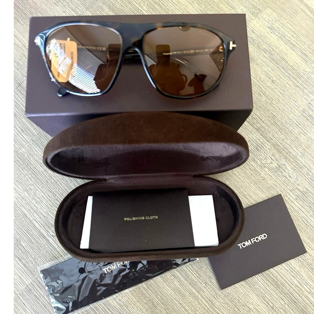 TOM FORD Mens Prescott tortoise shell pilot frame beige lens sunglasses 60mm NWT